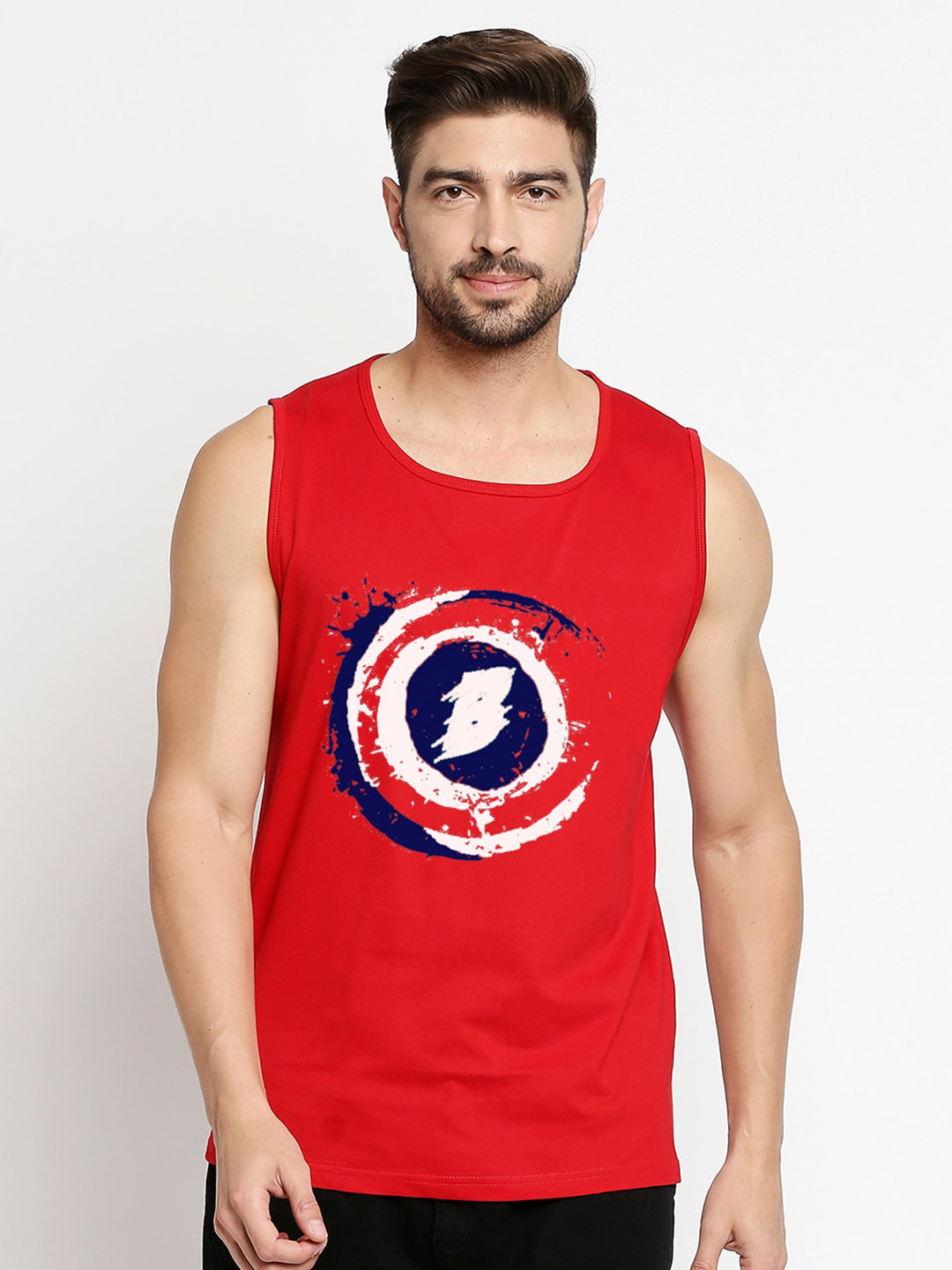 

Blacksmith Men Red & Blue Printed Training or Gym Pure Cotton T-shirt