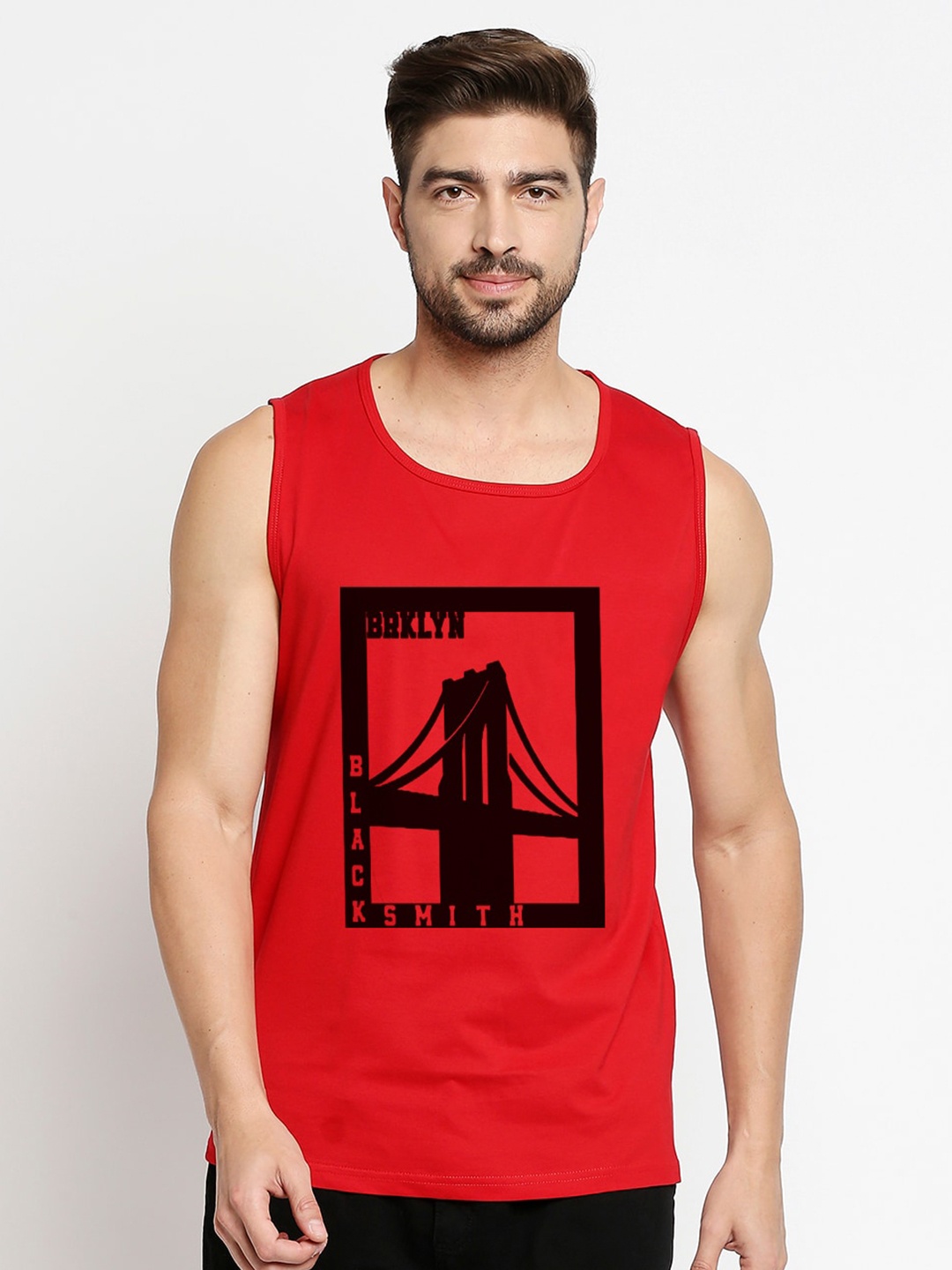

Blacksmith Men Red Typography Printed Training or Gym Pure Cotton T-shirt