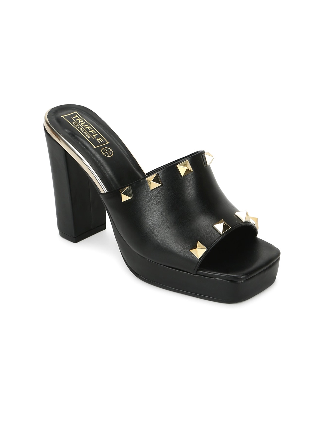 

Truffle Collection Black Embellished PU Block Heels