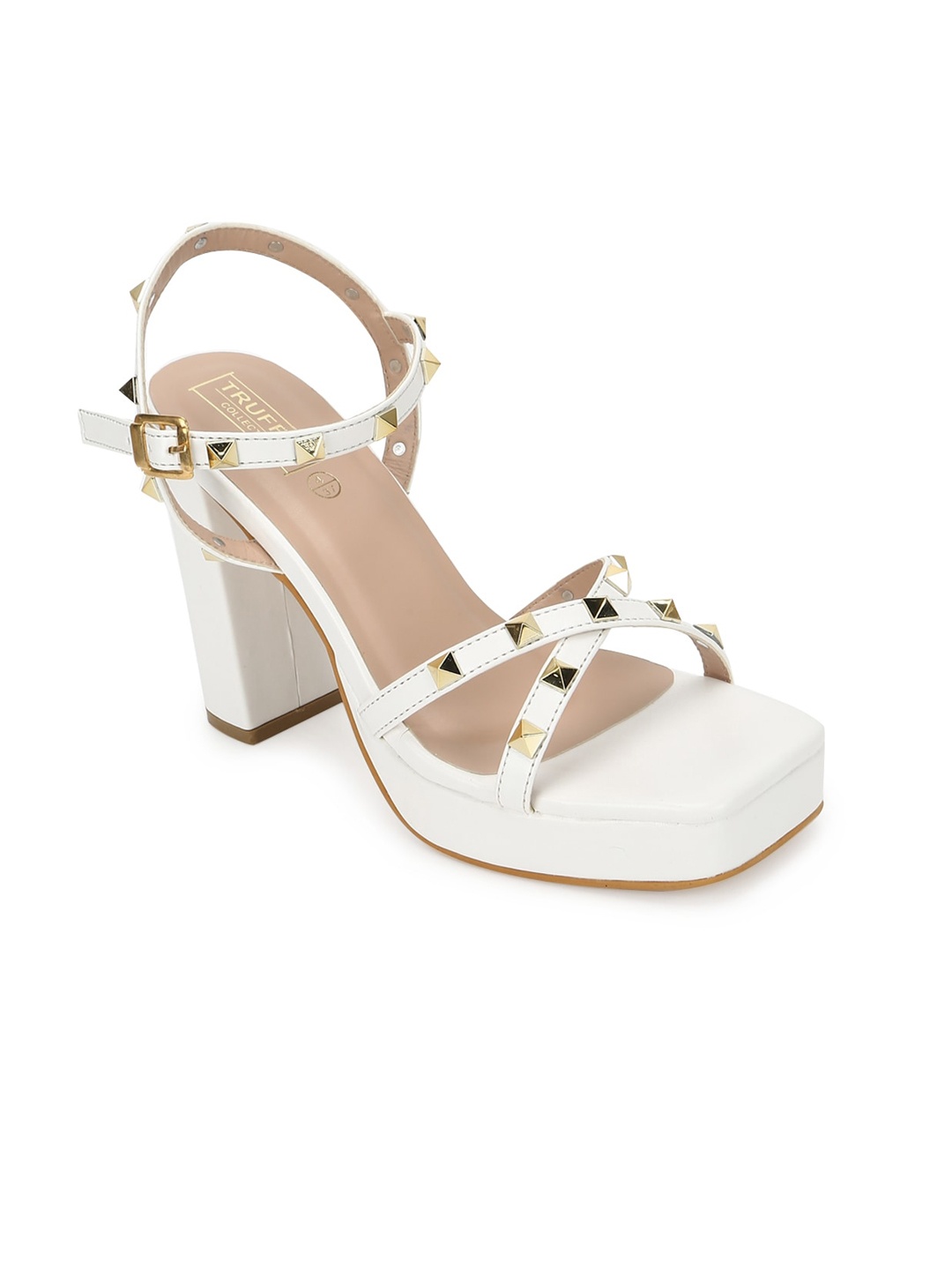 

Truffle Collection White Embellished PU Block Heels