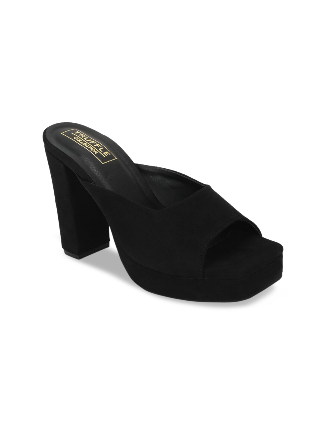 

Truffle Collection Black Suede Block Peep Toes