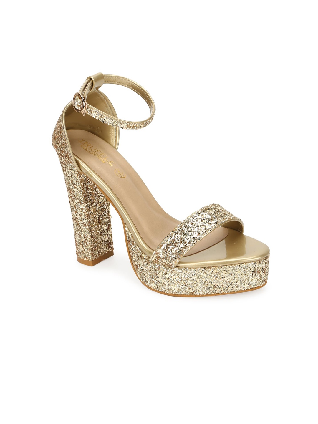 

Truffle Collection Gold-Toned Embellished PU Block Heels