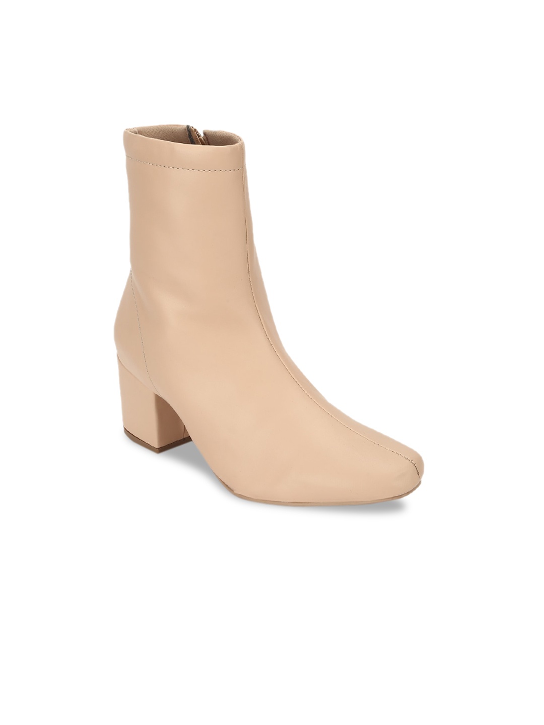 

Truffle Collection Nude-Coloured PU Mid-Top Block Heeled Boots