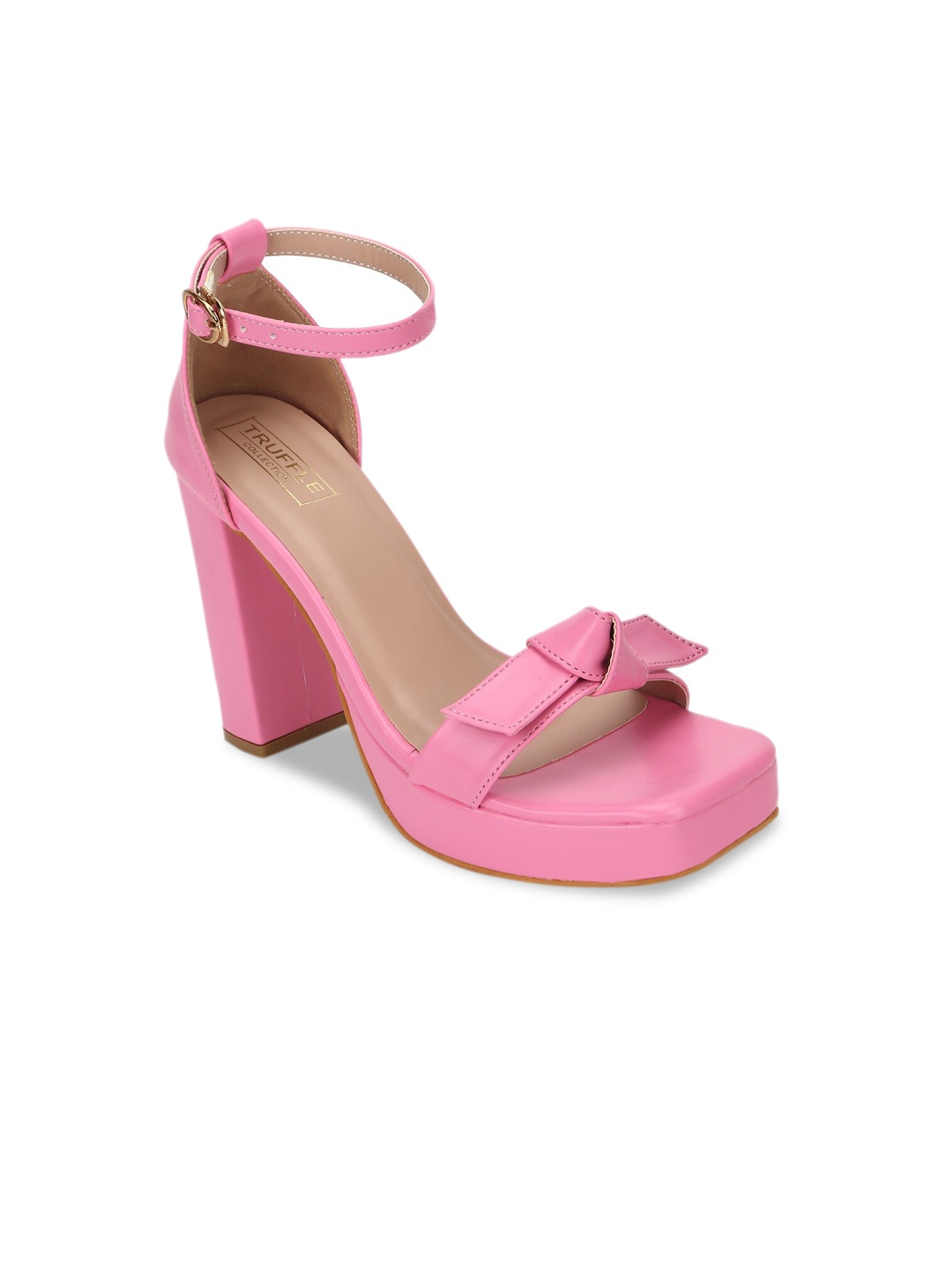 

Truffle Collection Pink Embellished PU Block Heels