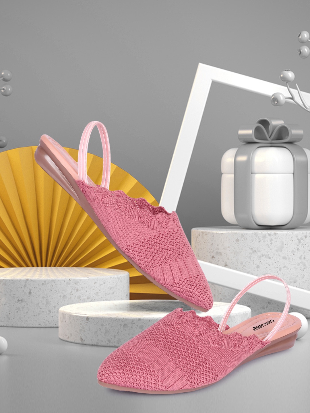 

Alishtezia Women Peach-Coloured Woven Design Mules Flats