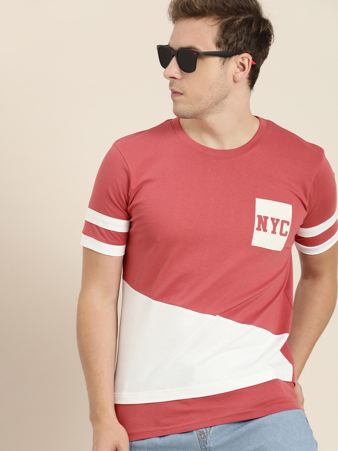 

Moda Rapido Men Coral & White Colourblocked T-shirt