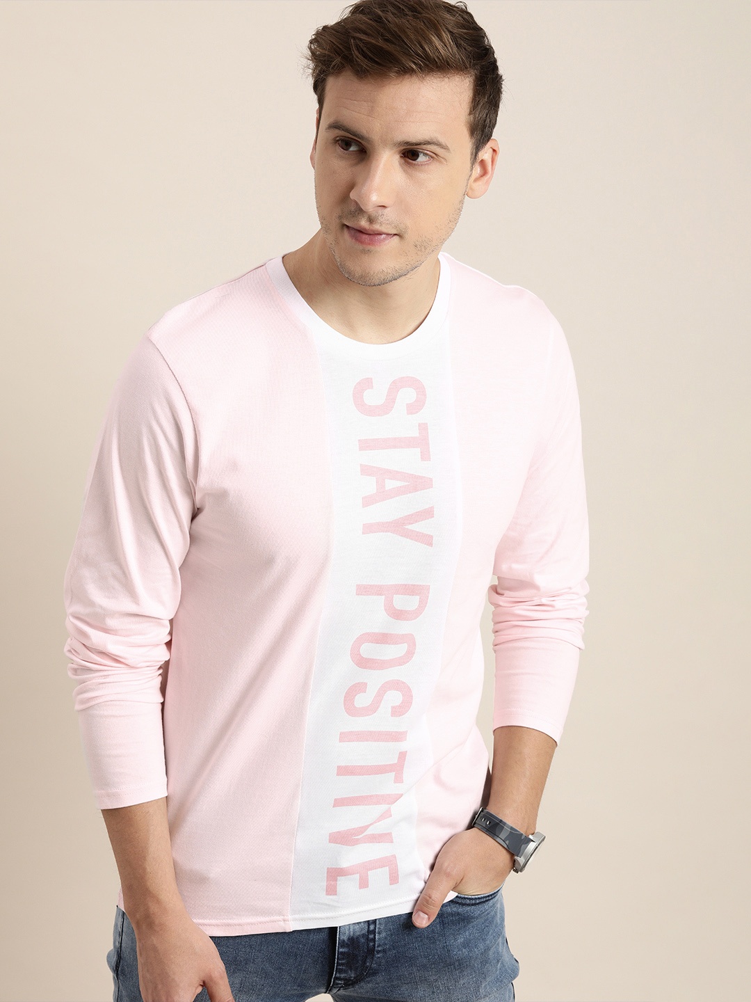 

Moda Rapido Men Pink & White Colourblocked T-shirt