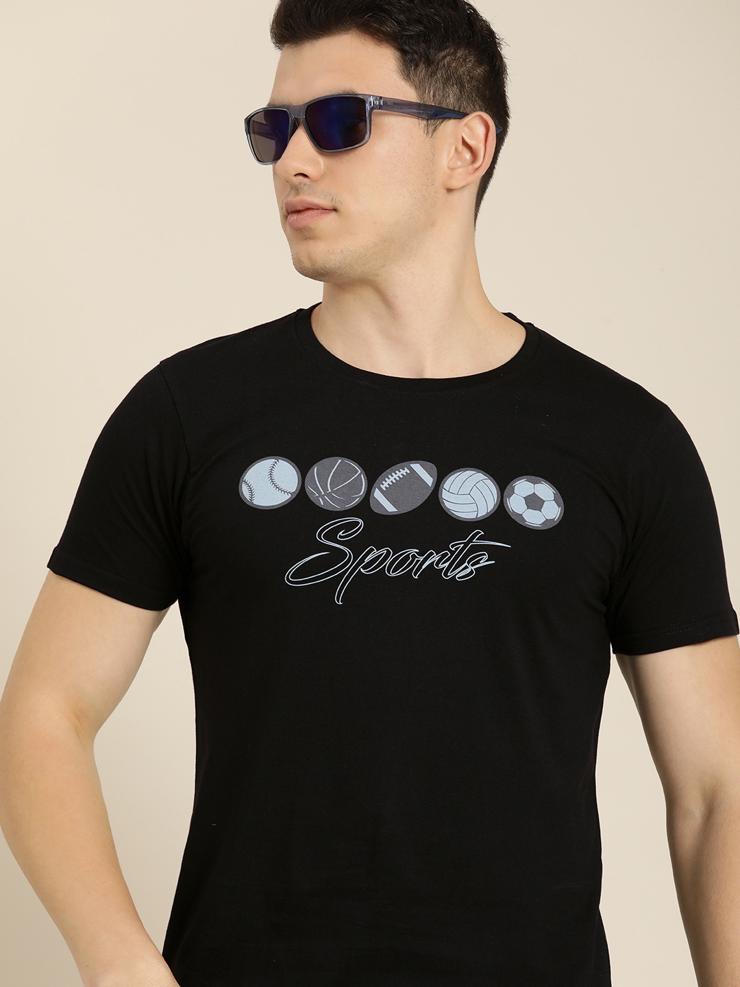 

Moda Rapido Men Black Sports Printed Pure Cotton Casual T-shirt
