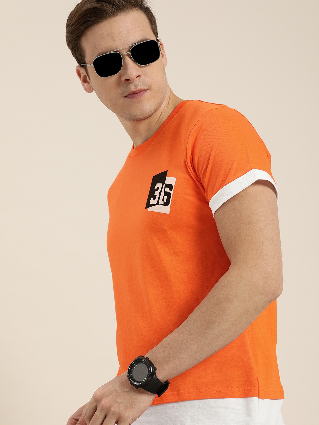 

Moda Rapido Men Orange Colourblocked T-shirt with Printed Detail