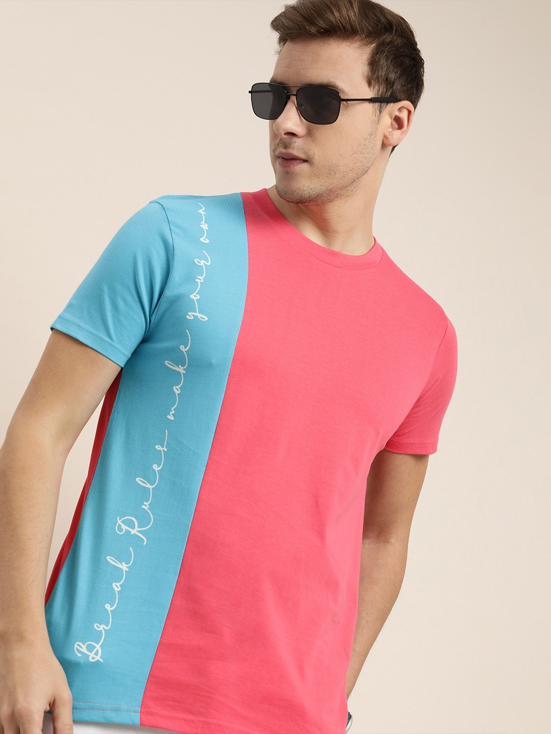 

Moda Rapido Men Blue & Pink Colourblocked T-shirt