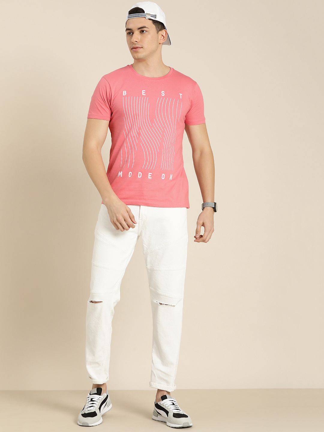 

Moda Rapido Men Pink Cotton Typography Striped T-shirt