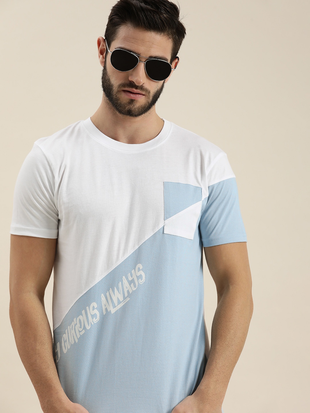 

Moda Rapido Men White & Blue Colourblocked Slim Fit T-shirt