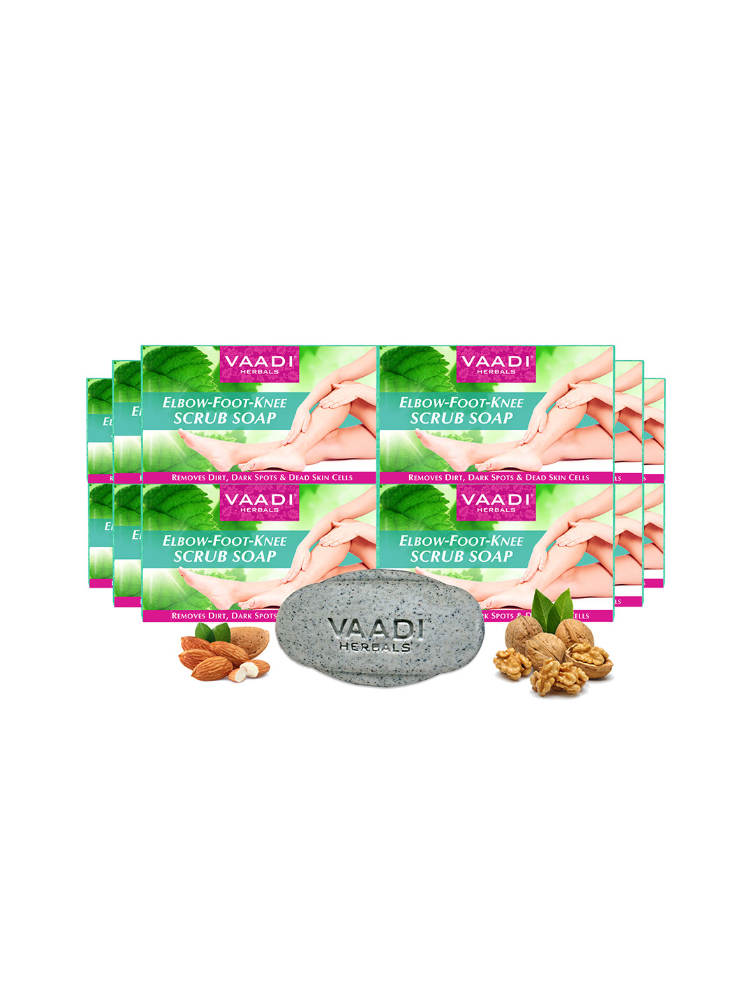 

Vaadi Herbals Set of 12 Elbow-Foot-Knee Scrub Soaps with Almond & Walnut - 75 g Each, Grey