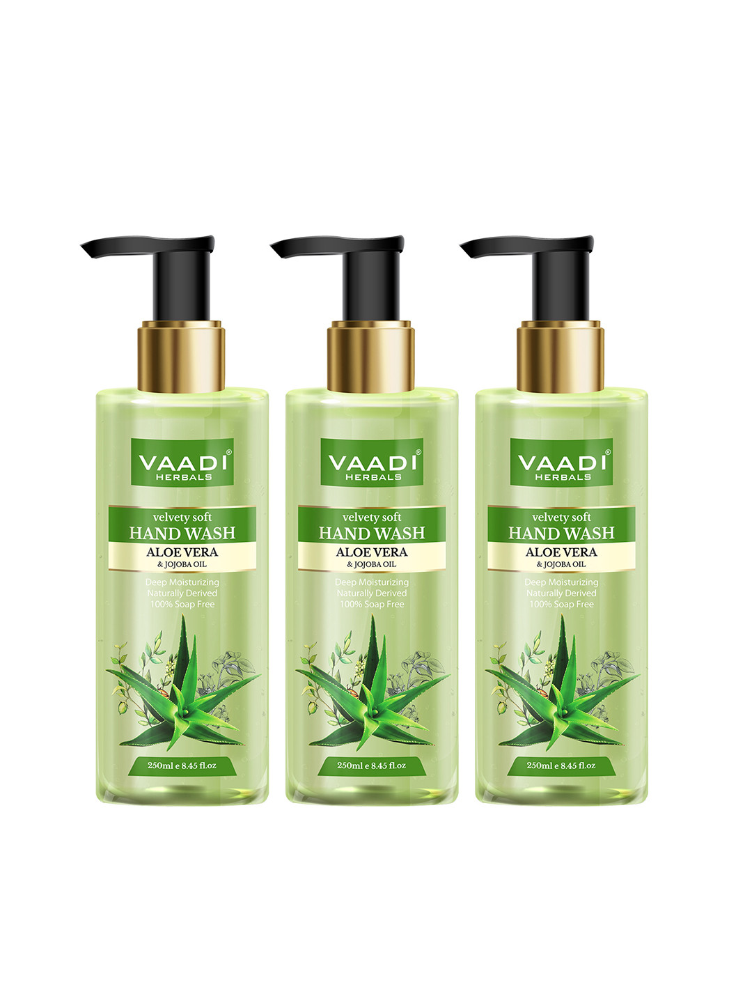 

Vaadi Herbals Set of 3 Velvety Soft Aloe Vera & Jojoba Oil Hand Washes - 250ml each, Green