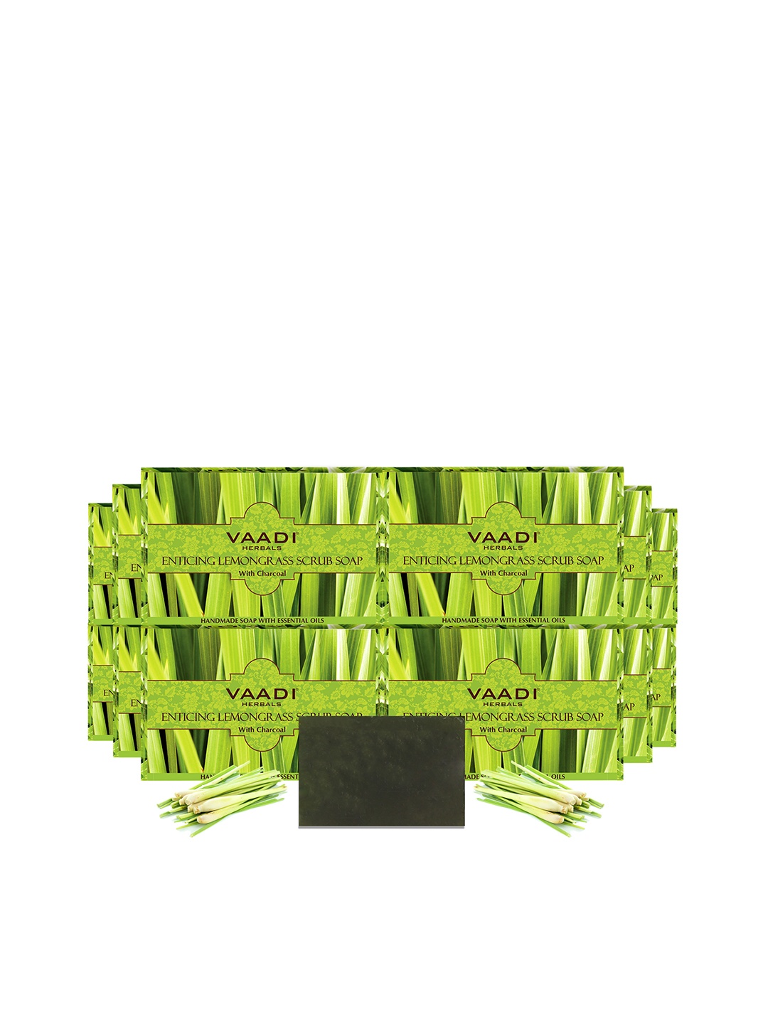 

Vaadi Herbals Set of 12 Enticing Lemongrass Scrub Soaps - 75g each, Green