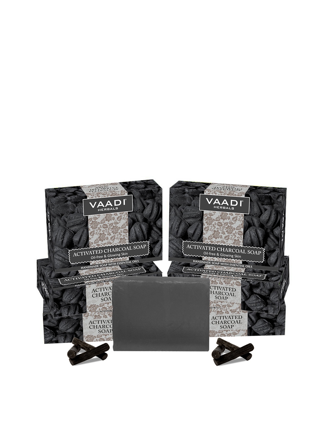 

Vaadi Herbals Set of 6 Oil Free & Glowing Skin Activated Charcoal Soap - 75 g Each, Black