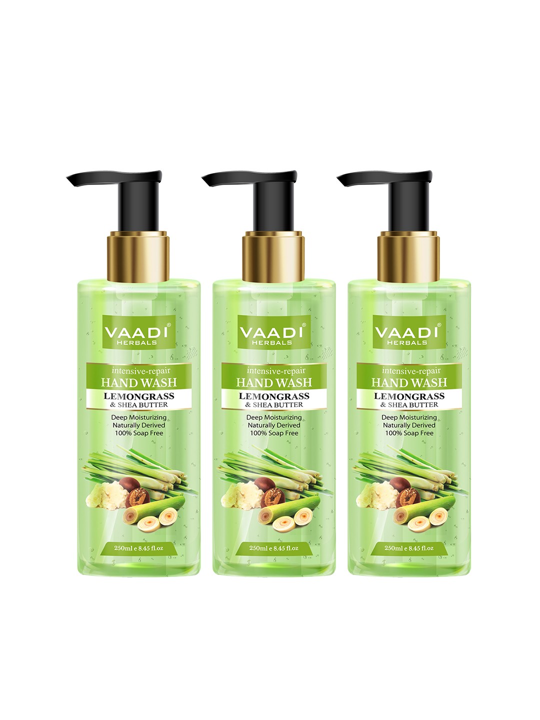 

Vaadi Herbals Set of 3 Intensive-Repair Lemongrass & Shea Butter Hand Wash - 250 ml Each, Green