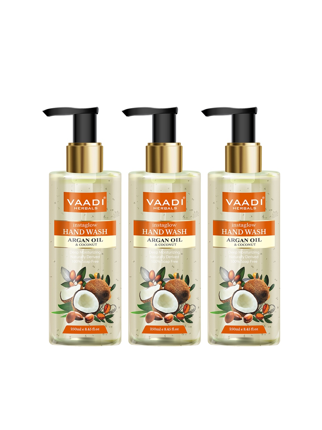 

Vaadi Herbals Set of 3 Instaglow Argan Oil & Coconut Hand Washes - 250ml each, Orange