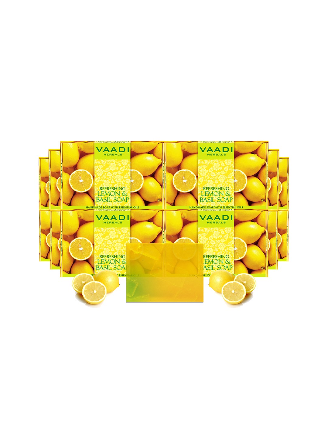 

Vaadi Herbals Set of 12 Refreshing Lemon & Basil Soap - 75 g Each, Yellow