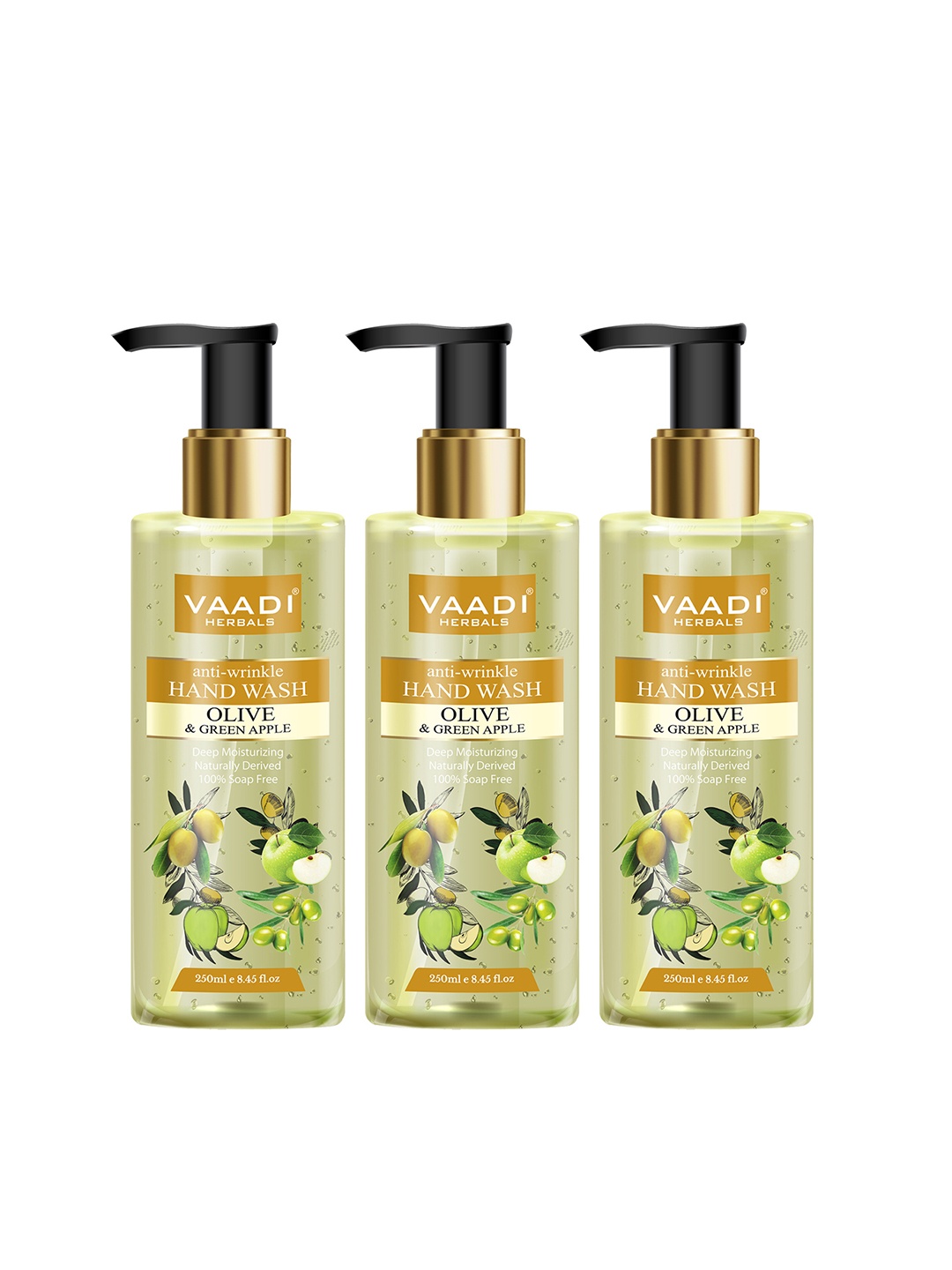 

Vaadi Herbals Set of 3 Anti-Wrinkle Olive & Green Apple Hand Wash - 250 ml Each, Beige