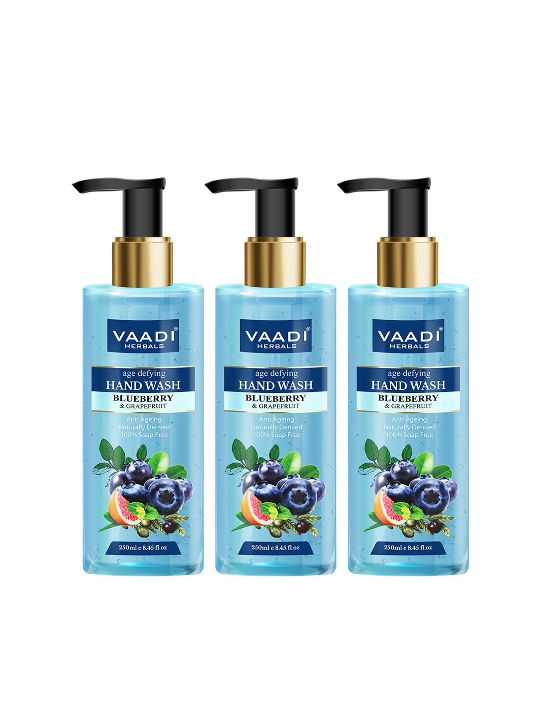 

Vaadi Herbals Set of 3 Age Defying Blueberry & Grapefruit Hand Washes - 250ml each, Blue