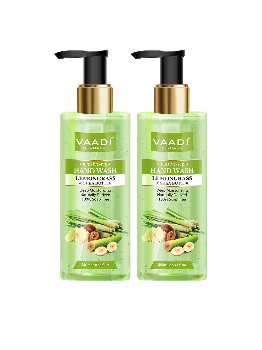 

Vaadi Herbals Set of 2 Intensive-Repair Lemongrass & Shea Butter Hand Wash - 250 ml Each, Green