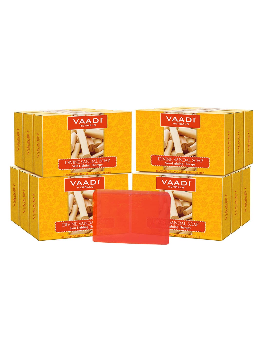 

Vaadi Herbals Set of 12 Divine Sandal Soaps with Saffron & Turmeric - 75g each, Orange