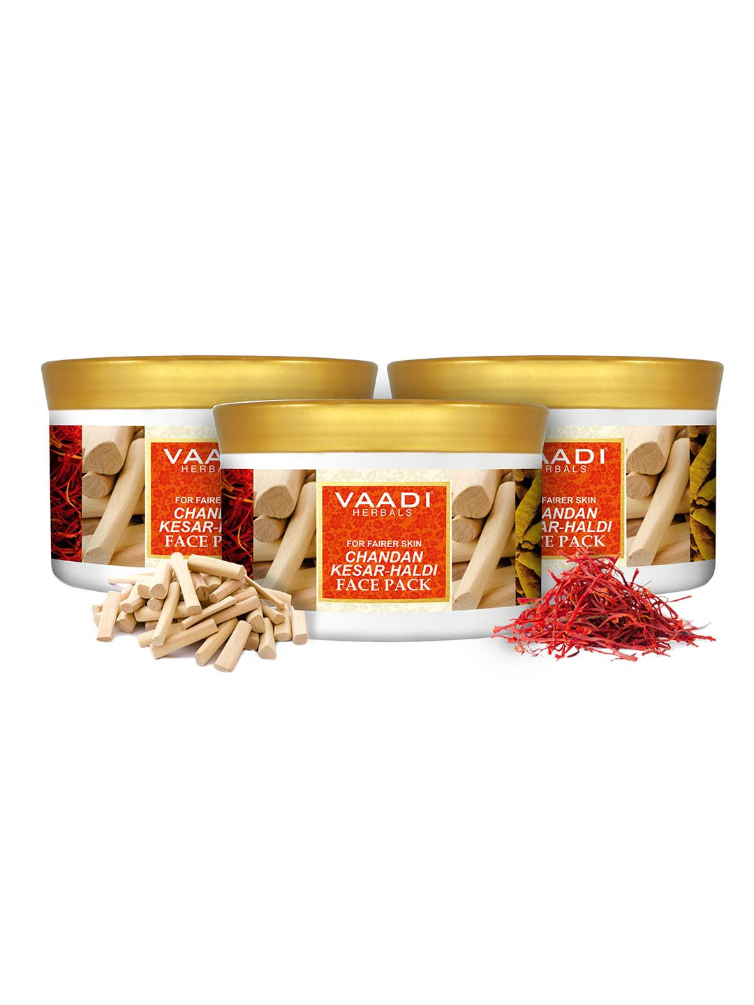 

Vaadi Herbals Set of 3 Chandan Kesar Haldi Face Pack - 600 g Each, Red