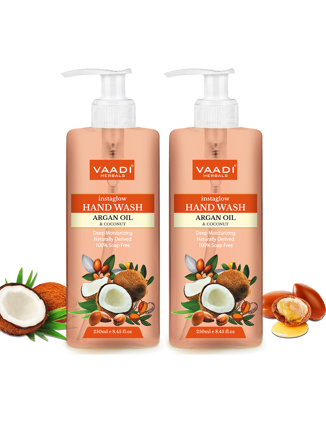 

Vaadi Herbals Set of 2 Instaglow Argan Oil & Coconut Hand Washes - 250ml each, Orange