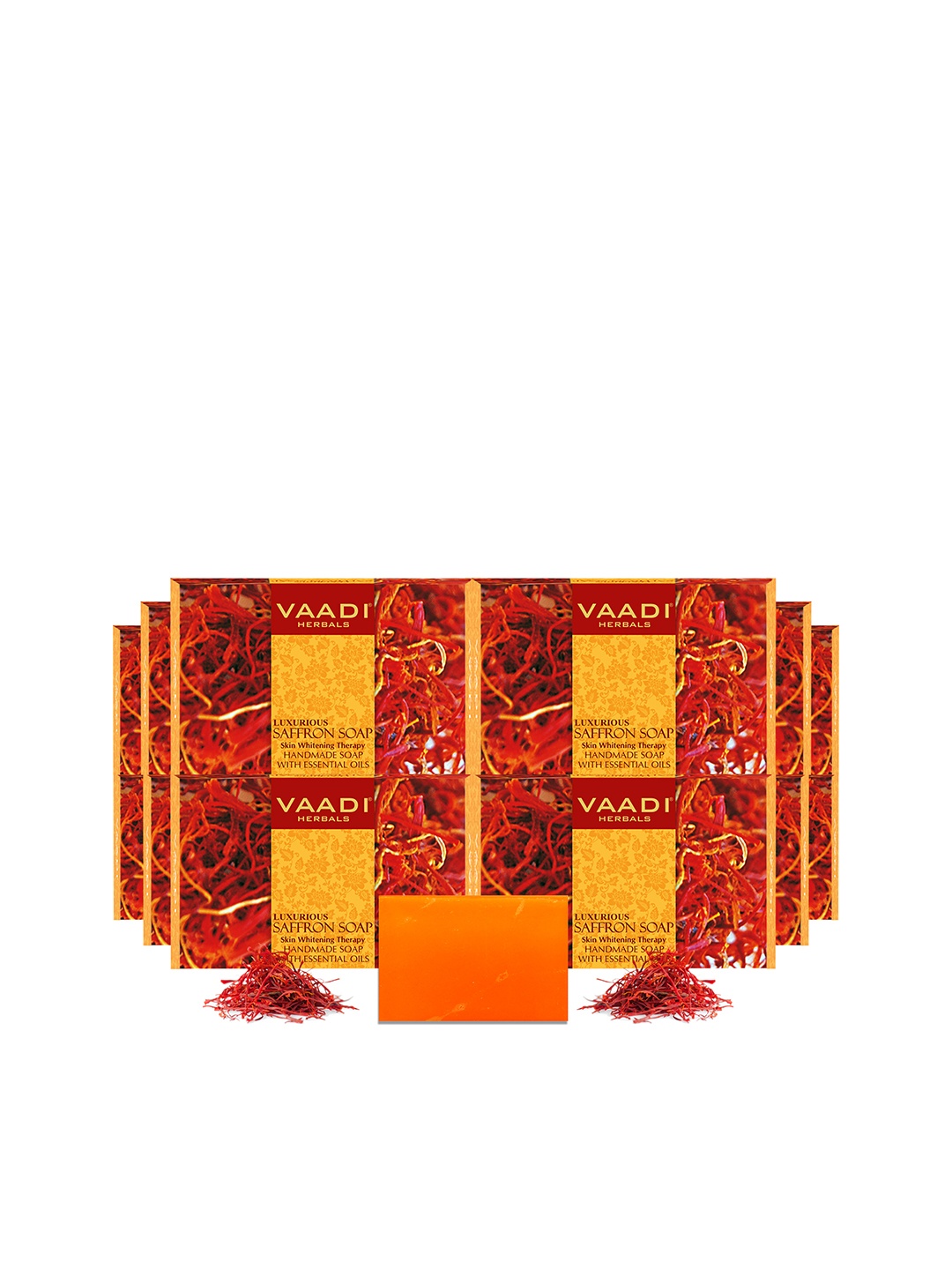 

Vaadi Herbals Set of 12 Luxurious Saffron Soaps - Skin Whitening Therapy - 75g each, Orange