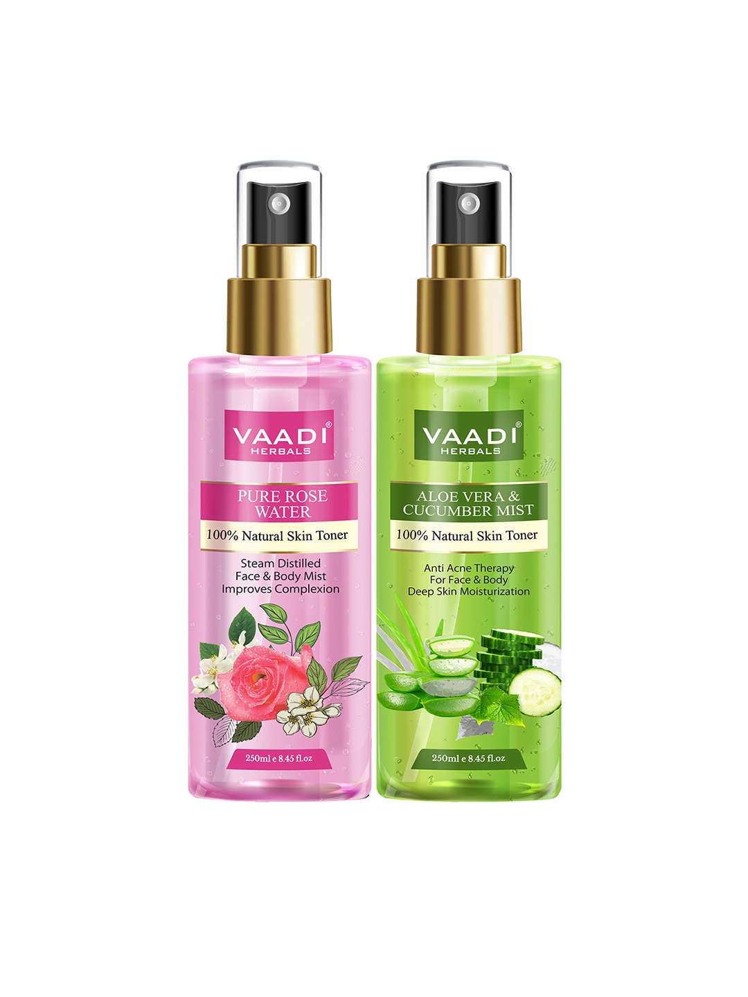 

Vaadi Herbals Set of Rose Water Toner & Aloe Vera Cucumber Mist - 250ml each, Green