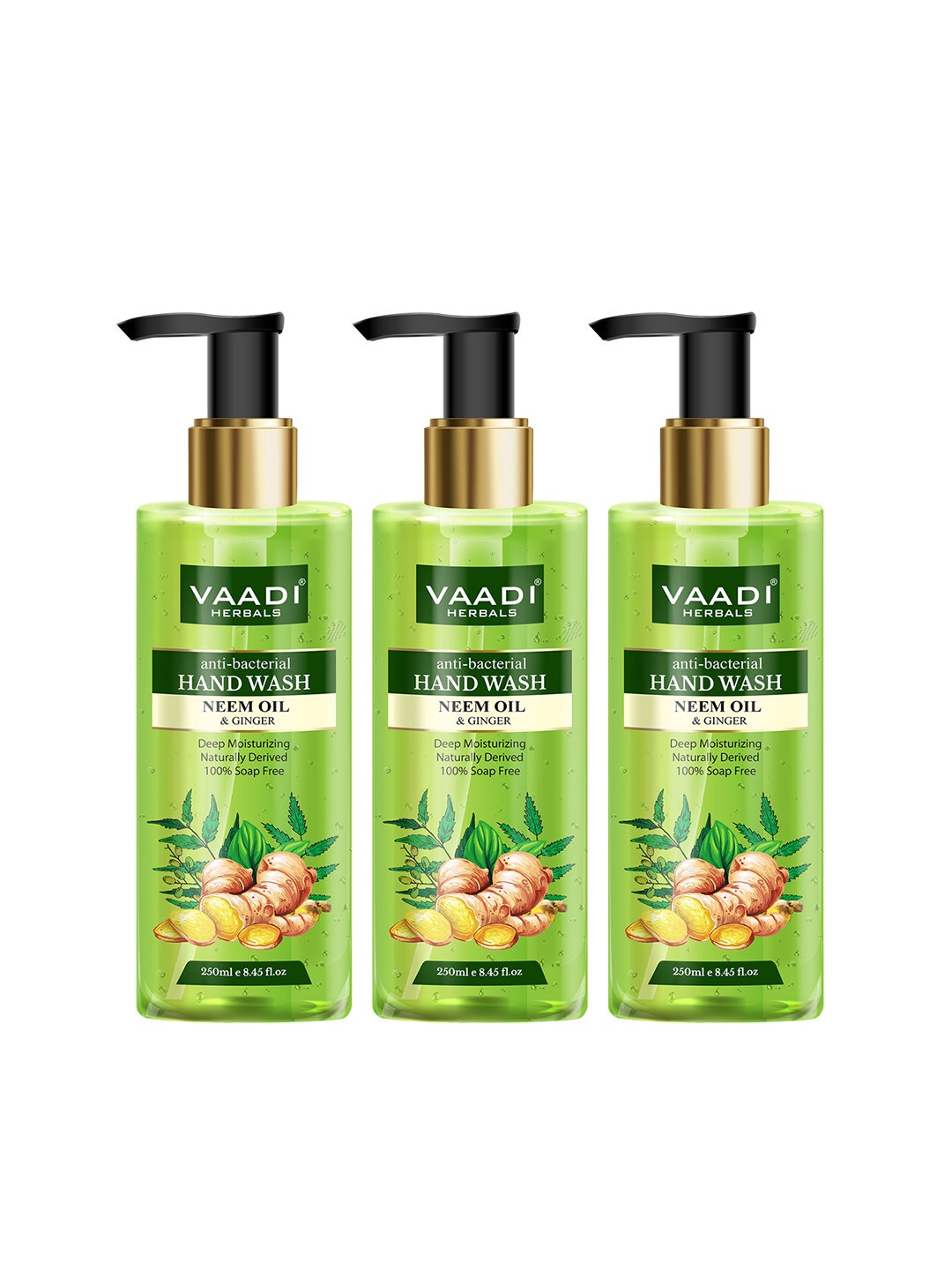 

Vaadi Herbals Set of 3 Anti-Bacterial Neem Oil & Ginger Hand Wash - 250ml each, Green