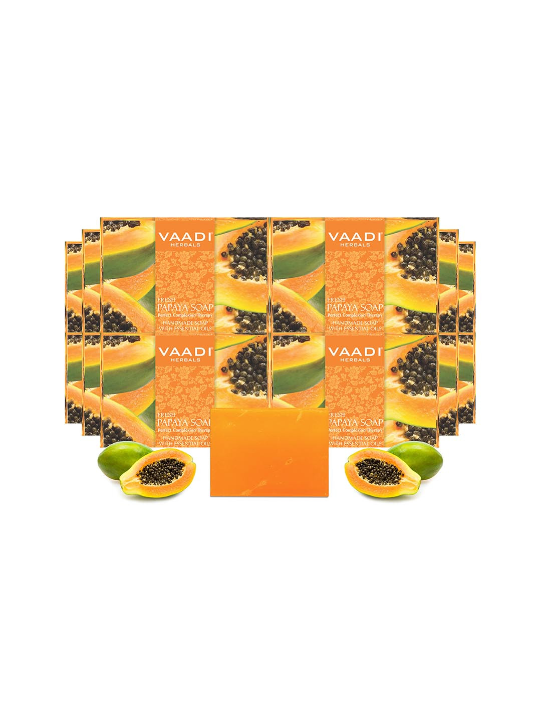 

Vaadi Herbals Set of 12 Fresh Papaya Soap with Essential Oils 75 g each, Orange