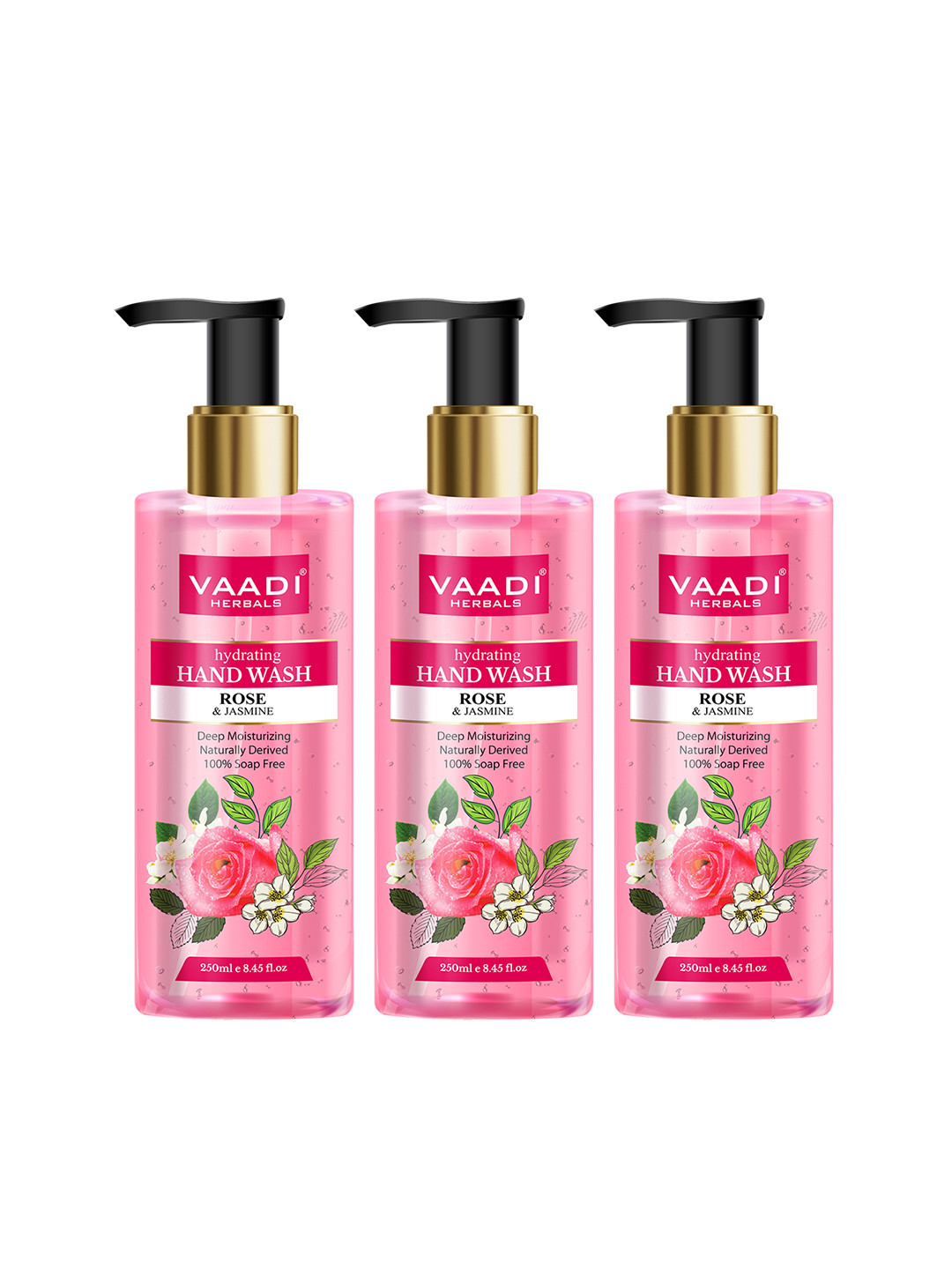 

Vaadi Herbals Set of 3 Hydrating Rose & Jasmine Hand Wash 250 ml each, Pink