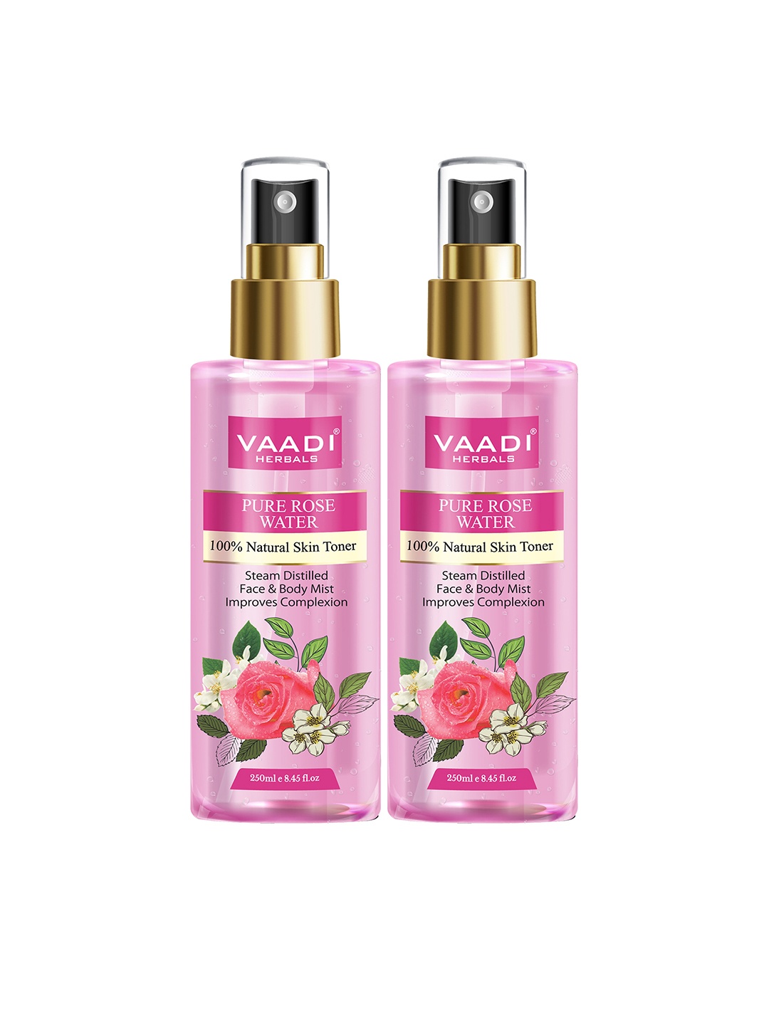 

Vaadi Herbals Set of 2 Rose Water Natural & Pure Skin Toner 250 ml each, Pink