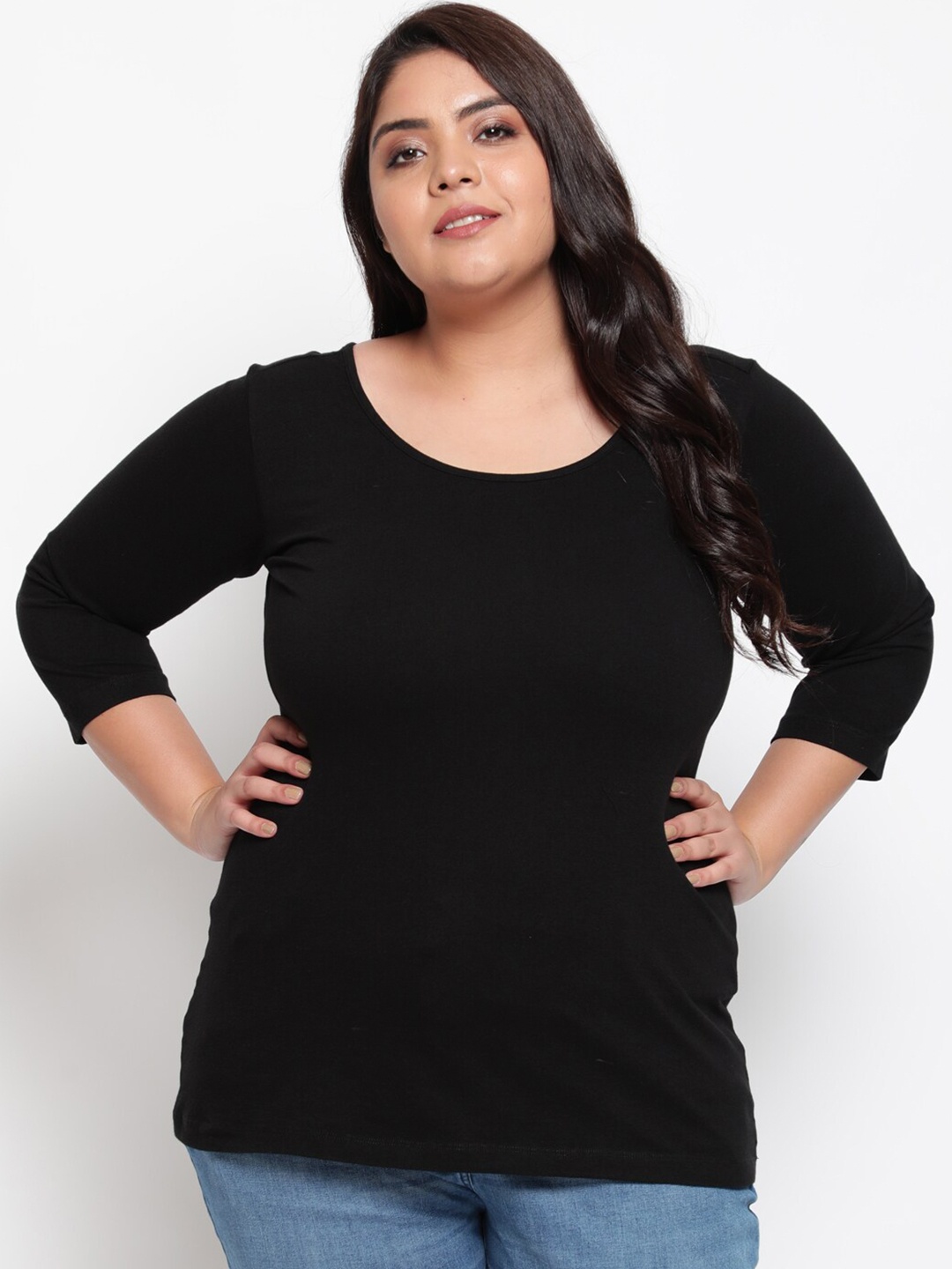 

Amydus Women Plus Size Black Cotton T-shirt