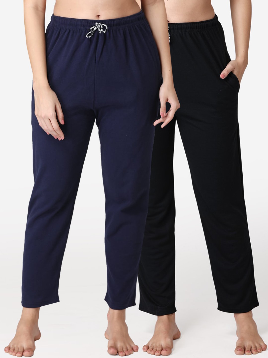 

ABELINO Women Pack of 2 Solid Pure Cotton Lounge Pants, Navy blue