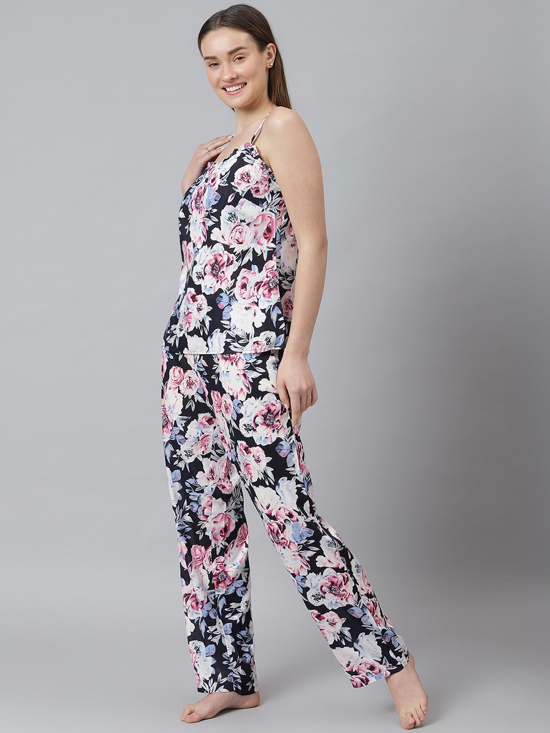 

Cation Women Navy Blue & White Printed Night suit