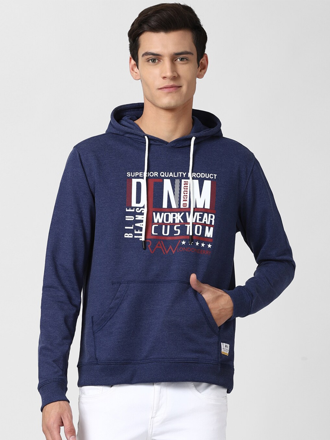 

Peter England Casuals Men Navy Blue Printed Hooded Sweatshirt