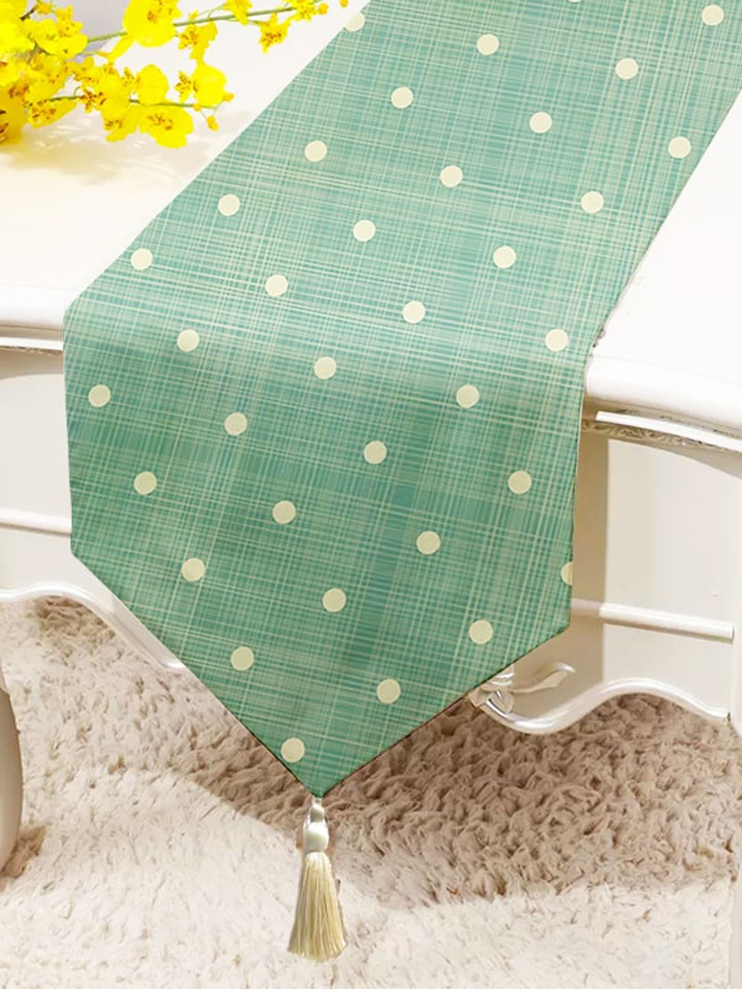 

STITCHNEST Green Printed Cotton Canvas 6 Seater Table Runner