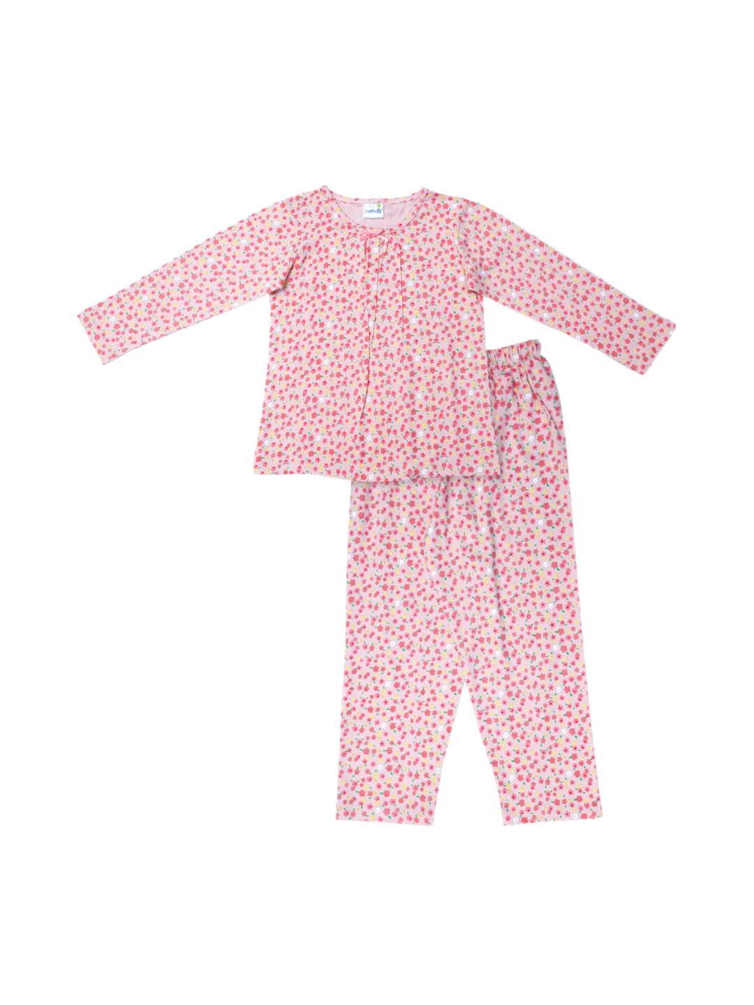 

Daffodils GIRLS WEAR Girls Peach-Coloured & Green Printed Pure Cotton Night suit