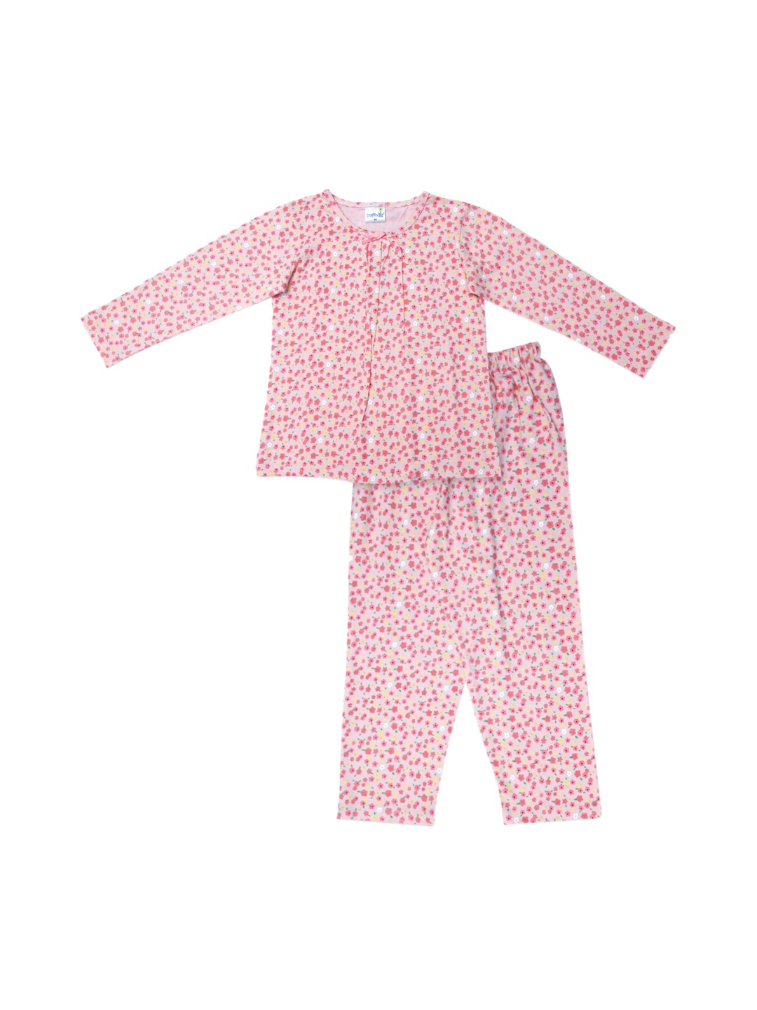 

Daffodils GIRLS WEAR Girls Peach-Coloured & Green Printed Pure Cotton Night suit