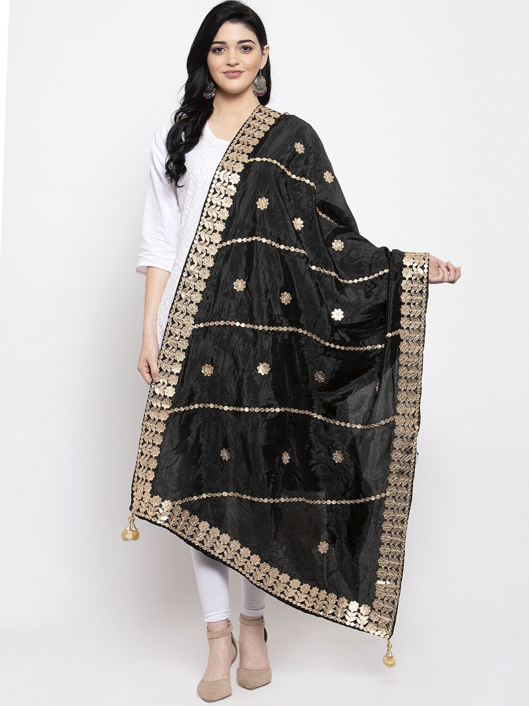 

Clora Creation Black & Gold-Toned Gotta Patti Dupatta with