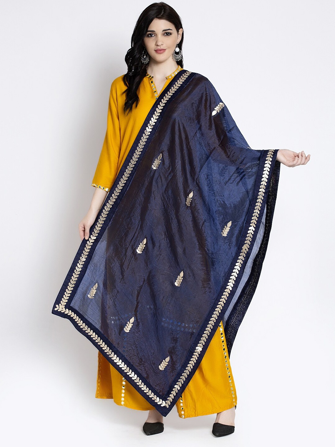 

Clora Creation Navy Blue & Gold-Toned Dupatta with Gotta Patti