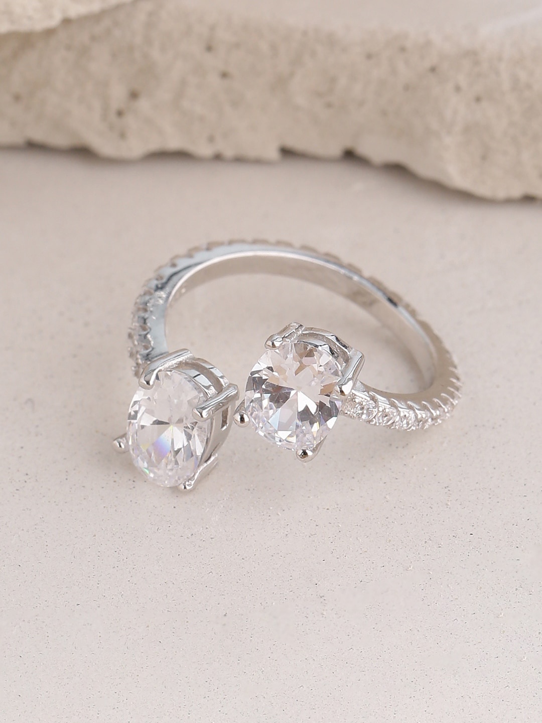 

ADORN by Nikita Ladiwala Silver-Plated 925 Sterling Silver Cubic Zirconia Finger Ring