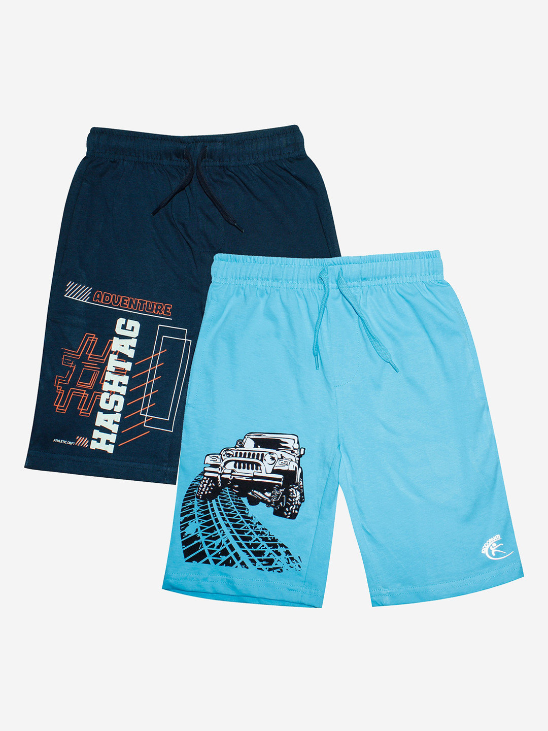 

KiddoPanti Boys Pack of 2 Blue Printed Cotton Regular Shorts