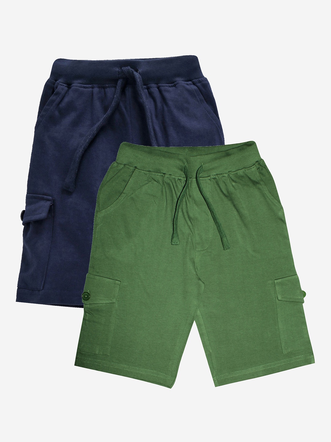

KiddoPanti Boys Set of 2 Navy Blue & Green Cotton Cargo Shorts