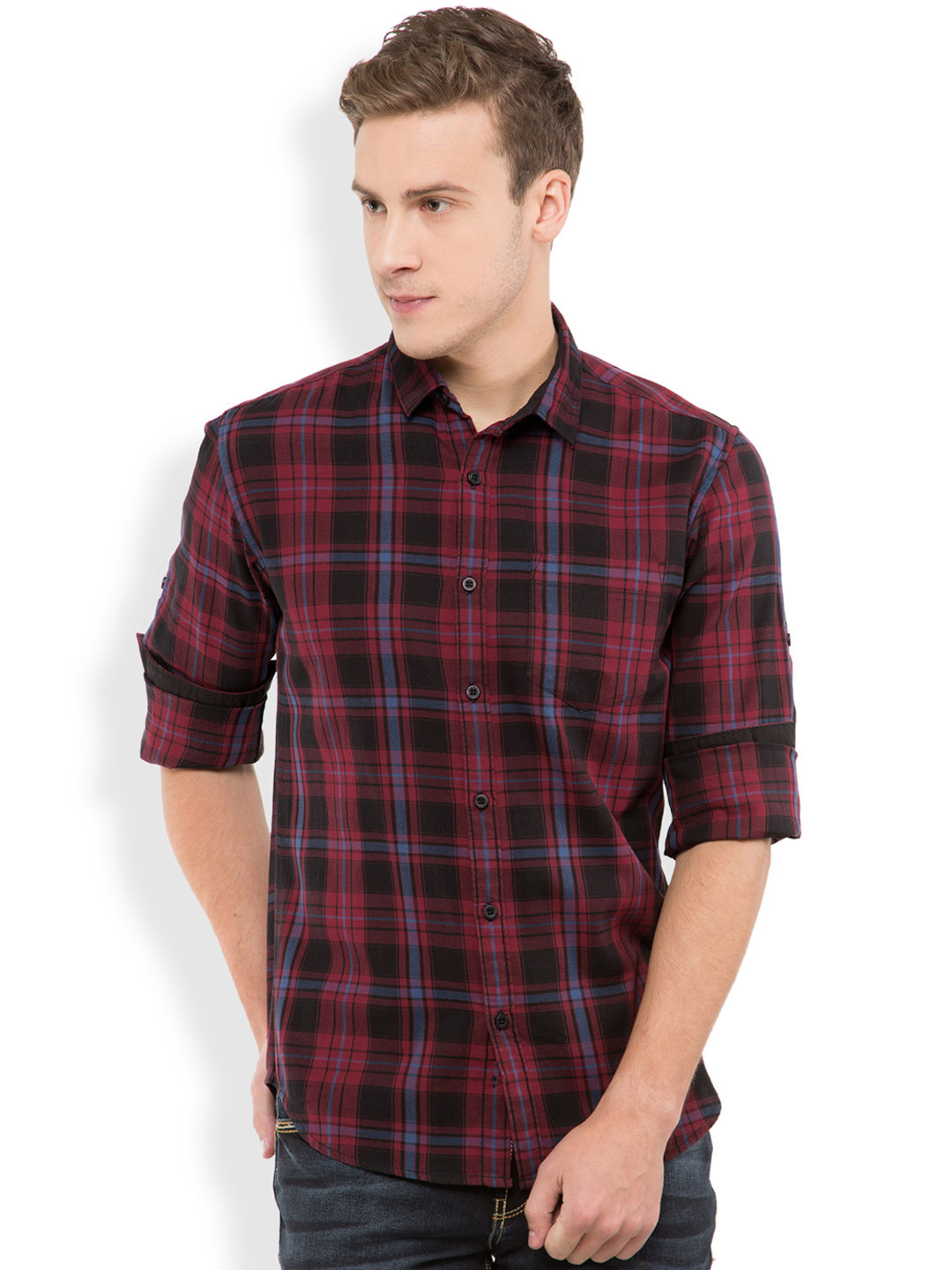 

HIGHLANDER Men Black Slim Fit Checked Casual Shirt