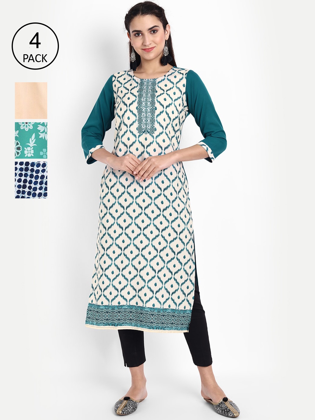 

Ethnic basket Women Multicoloured Geometric Dyed Floral Crepe Kurta, Multi