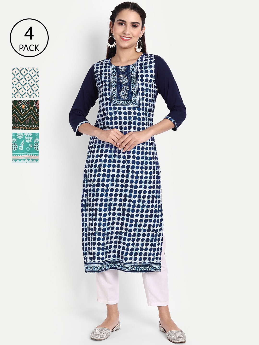 

Ethnic basket Women Pack of 4 Blue & White Printed Crepe Kurta